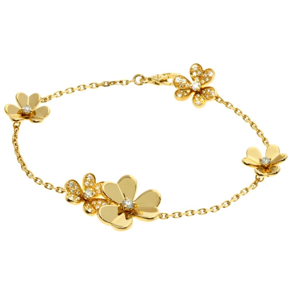 FRIVOLE  5 Flower  AAAA C Z Bracelet 18K Gold Plated 925 Sterling Silver